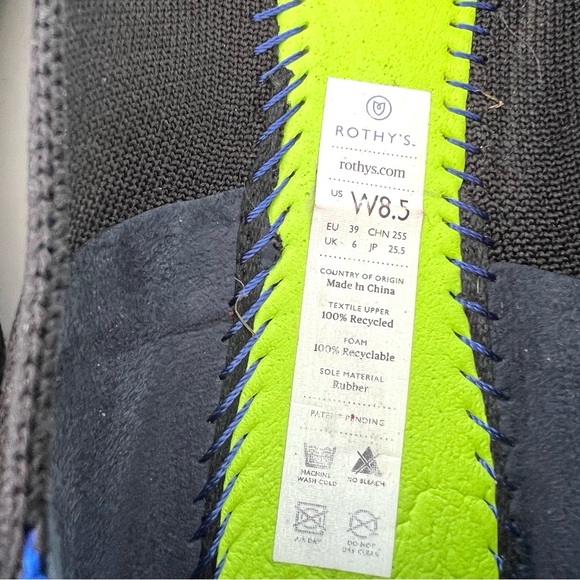 ROTHY’S The Flat Black w Blue Trim Soft Flexible Round Toe Slip On Flat Sz 8.5 - Picture 14 of 15